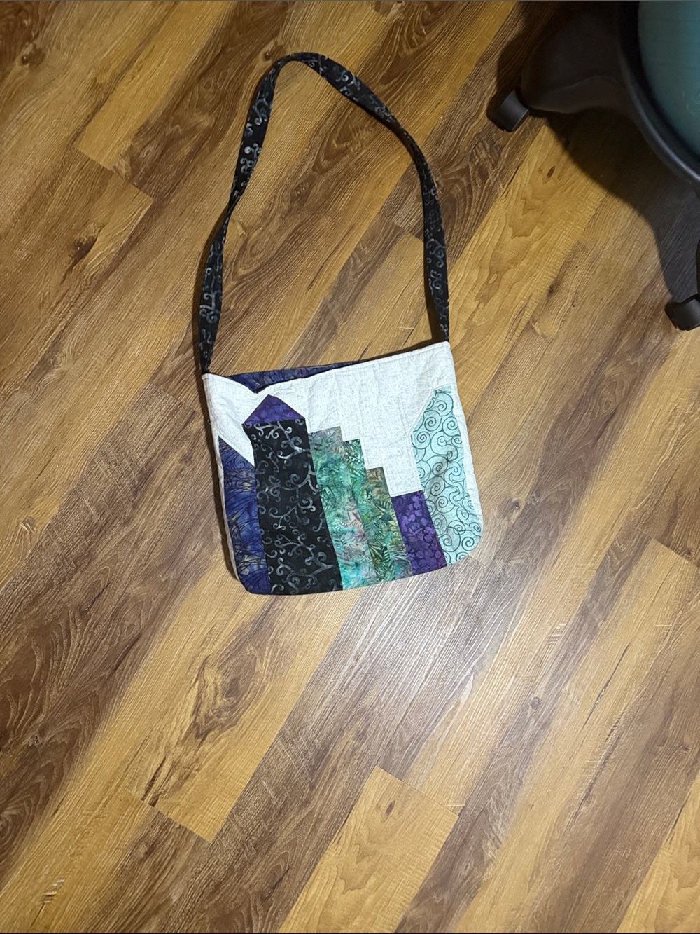Quilted Patchwork Crossbody Bag in Black, Purple & Teal